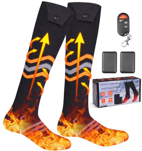 Beheizbare Socken Damen Herren 360° Heizung 5000mAh Wiederaufladbare Heizsocken Warme Socken für Vorderfuß und Füße 4 Wärmeeinstellungen für Skifahren Angeln Radfahren Camping Wandern Winter Sport