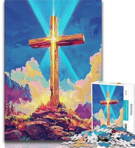 Puzzle 1000 Teile für Teenager Jesus-Kreuz-Puzzle für Teenager mit passendem Poster und Quizblatt für Kinder ab 14 Jahren 75x50cm