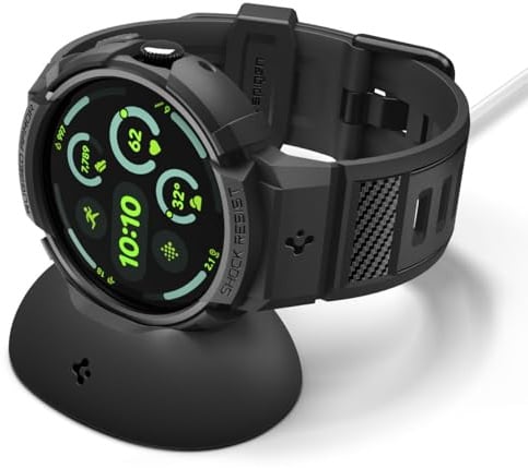 Spigen Rugged Armor Pro Hülle mit Band für Google Pixel Watch 5/4 45mm | TPU-Unibody-Hülle mit Armband, Carbonfaser-Optik, erhöhtem Schutzrand, für 2026/2025er Modelle – Mattschwarz