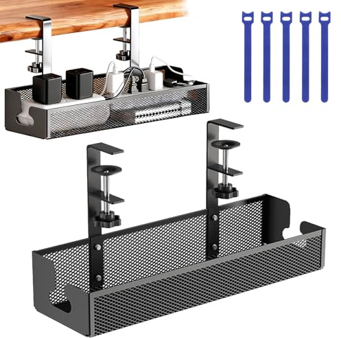 Cable Management with 5Pcs Wire Ties, Under Desk Cable Organizer No Drill | Wire Organizer, Cord Management Box, Desk Accessories for Office PC-desk and Gaming Setup