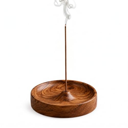 Porte Encens en Bois de Sapele Massif Fait Main, Brûleur d'Encens Rond pour Bâtonnets d'Encens, Support Encens Design Zen Idéal pour Maison, Yoga, Méditation et Cérémonie du Thé (Sapele - Forme Ronde)
