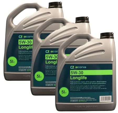 ECANIS Longlife Motoröl 5W-30 C3 SN, HC-Öl für PKW, 3 x 5L | Vollsynthetisches Hydrocrack-Öl, Porsche C30, BMW Longlife-04, API SN, ACEA C3, für Motorleistung & Schutz, Made in Germany