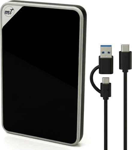 ModusTech 1TB Acrylic Portable External Hard Drive USB-C/USB 3.1 — Mirror-Finish High Speed HDD, UASP, Compatible with PC, Mac, Laptop, PS4, Xbox, iPhone, Smart TV (BLACK)
