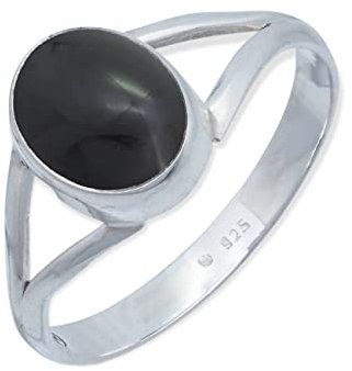 mantraroma Ring Silber 925 Damen Onyx Edelstein schwarz schlicht modern