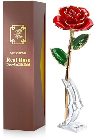 Sinvitron Gold Dipped Infinity Rose - Eternal Resin-Preserved Rose | Forever Flower Decor for Birthdays, Mother’s Day, Anniversaries | Unique Gift for Women, Mom, Wife (Red)
