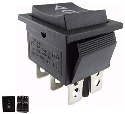 Interruptor basculante; pulsador ON/OFF/ON, abertura empotrada de aprox. 28,5 x 21,5 mm, color negro, también utilizable como reemplazo del cortacésped
