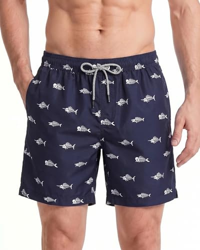 MaaMgic Short de Bains Homme Maillot de Bain Pants Court de Sport Séchage Vite Bien pour Vacance a la Plage, Bleu Marine Os, Small(tour de taille:76~81cm)