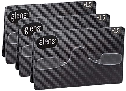 glens Mini Lesebrille | Lesebrille 1,5 in Carbon Pack | Packung mit 3 rutschfesten Lesebrillen für Herren und Damen | Armlose Notfallbrille im Taschenformat | Erhältlich in verschiedenen Stärke