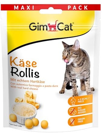 GimCat Käse Rollis - Getreidefreier und vitaminreicher Katzensnack mit echtem Hartkäse - 6er Pack (6 x 140 g)