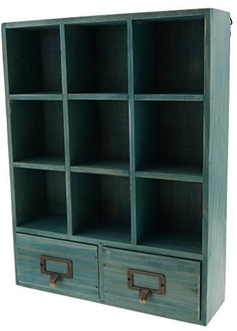 Tubayia Vintage Holz Lagerregal Regalböden Vitrine Schrank Wand Hängend Tisch Organizer mit 9 Fächer und 2 Schublade