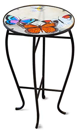 Mesa auxiliar con tapa de cristal, diseño de mariposas