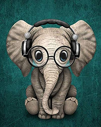 ABEUTY Malen nach Zahlen Elefant Tier Headset, DIY Ölgemälde auf Leinwand Gemälde 40x50cm Wandkunst Ohne Rahmen