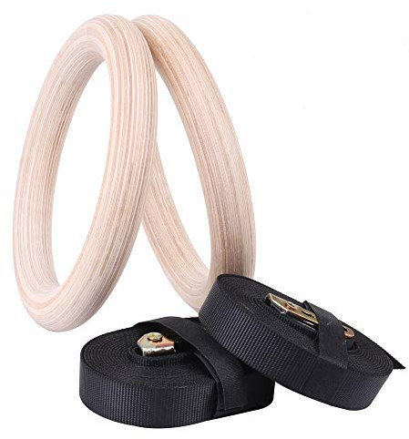 HI Suyi Gymnastikringe aus Holz mit verstellbaren Riemen, strapazierfähige Übungsringe für Klimmzüge und Dips, CrossTraining, Krafttraining, Fitness Maximale Traglast: 270 kg, JSDH28MSw5, Ring