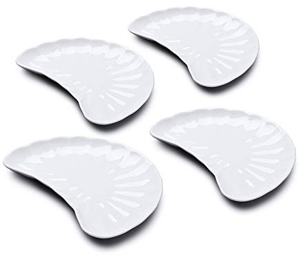 WM Bartleet & Sons 1750 TSET170 Set of 4 Porcelain Traditional Crescent Shaped Plates for Salads and Side Dishes. 22cm – Fluted Design-White