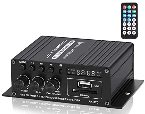 Mini Amplifier Bluetooth 5.0, Mochatopia Clearly and Reality Sound Amp, Class AB 2.0 Channel Audio Hi-Fi Stereo Power Amplifiers with Music FM Radio SD/USB Receiver for PC Mobile Phone House Room TV