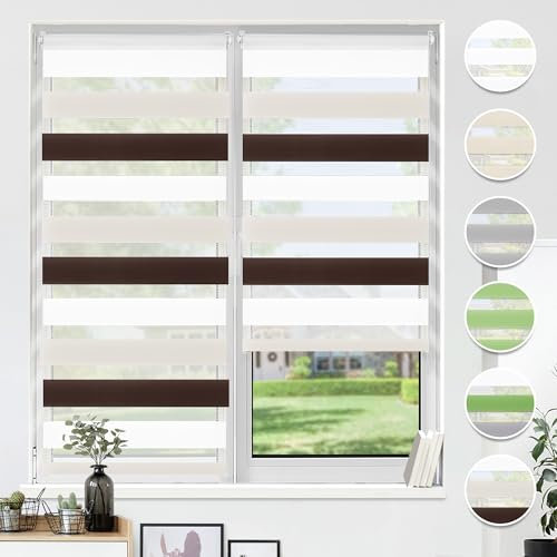 HOMEDEMO Doppelrollo Klemmfix ohne Bohren & mit Bohren, Rollos für Fenster und Tür, Weiss-beige-braun, 90x140cm(BxH), Duo Rollo Klemmrollo lichtdurchlässig, Fensterrollo Sichtschutz