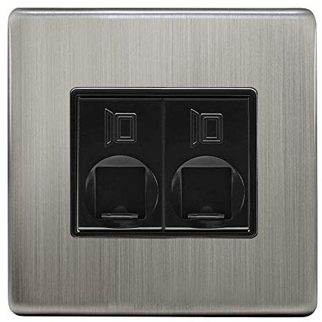 2 Gang Double Ethernet Port Data Socket CAT 5 Wall Plate Brushed Chrome Gloss N443DME-HE