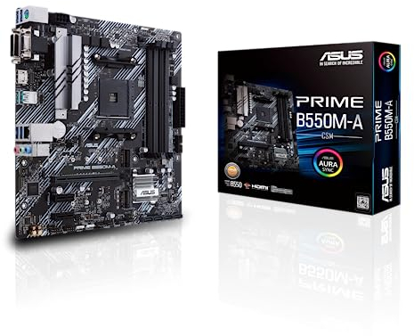 ASUS Prime B550M-A CSM Mainboard Sockel AM4 (Micro ATX, Ryzen, PCIe 4.0, 2X M.2, 1Gbit/s-Ethernet, WiFi 6, SATA 6Gbit/s, USB 3.2 Gen 2 Typ-A, Unterstützung für Aura Sync RGB Header)