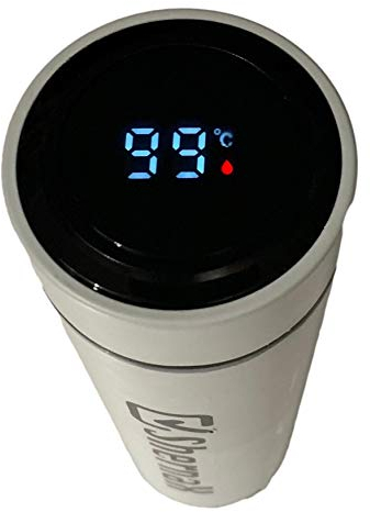 Shernax, Termo con display de temperatura, botella térmica con aislamiento al vacío a prueba de fugas, 500 ml Blanco