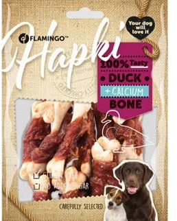 Flamingo Leckerli Hund – Hapki Calciumknochen mit Ente – 170g – reich an Kalzium – glutenfrei – ohne Zuckerzusatz & Konservierungsstoffe – Nature Snack
