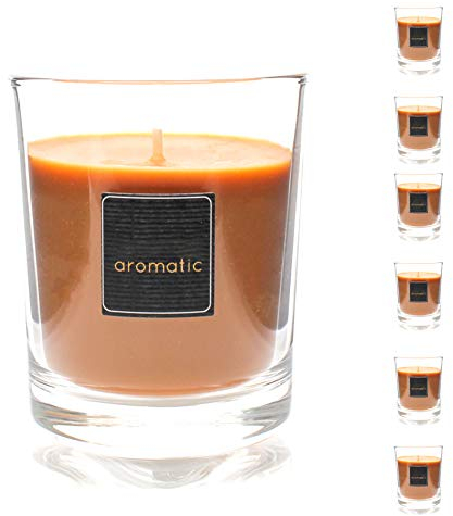 Besch Velas Aromaticas de Canela Rama Juego de 6 piezas en Vaso de Vidrio 120x80mm, 125gr - Vela Devorativa con Perfume. (Canela Rama)