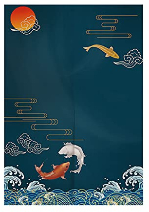 Hiseng Japonais Noren De Rideau de Porte Diviseur Tapisserie Fenêtre Rideaux Panneau, Tenture Décoration pour Chambre à Coucher Cuisine Restaurant Embrasure (Carpe sauteuse,90x180cm)