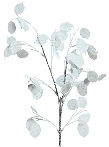 matches21 Silberblatt Kunstzweig Lunaria Dekozweig Kunstdeko Dekopflanze Dekozweig Kunststoff weiß Glimmer 1 STK Ø 17x73 cm