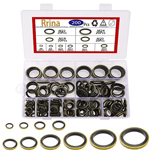 Rrina 200 Stück metrische Dowty Bonded Seal Oil Washer Sortiment Kit 10 Größen M6 bis M24