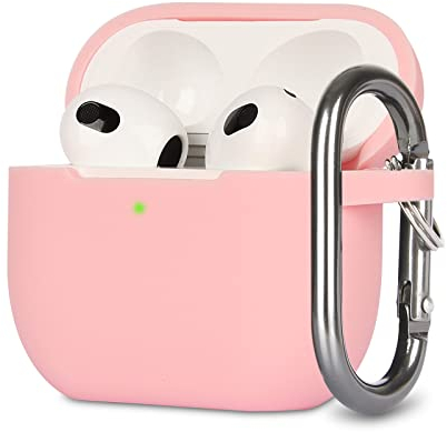 KOKOKA Silikon Hülle Kompatibel mit AirPods 3 Case und Schutzhülle für AirPods 3rd Generation 2021, Stoßfeste Weiche Dünne Case für Airpods 3 Mit Karabiner, Front-LED Sichtbar, Rosa