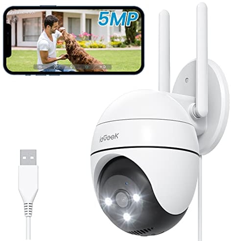 ieGeek 5MP 360° Security Camera Outdoor, Auto Tracking CCTV Camera Systems with Color Night Vision, WiFi Wireless PTZ Home Security Camera, Siren Light, Motion Detection,Voice Intercom,Work with Alexa