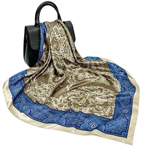 FAIRYGATE Seidentuch 90x90cm Seidenschal Damen Große quadratische Fleckschals für Damen Frauen Seidig wie Kopftuch Bandanas Haarschal Halstuc Schlafringe 61015