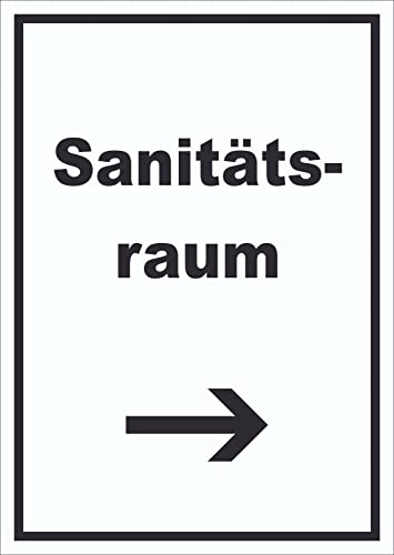 HB-Druck Sanitätsraum Schild mit Text und Richtungspfeil rechts Krankenzimmer hochkant A3 Rückseite selbstklebend