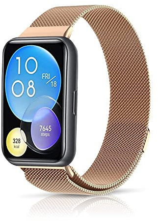 Niboow Cinturino Compatible con Huawei Watch Fit 2, Uomini Donne Acciaio Inossidabile Chiusura Magnetico Cinturino, Sport Traspirante Leggero Regolabile Watch Band per Huawei Watch Fit 2-Oro Rosa