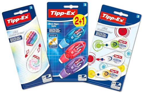 Tipp-Ex Korrekturroller Set: 5 Mini Pocket Mouse in verschiedenem Design und 3 Micro Tape Twist, Ideal für Schultüte, Einschulung und Schulanfang