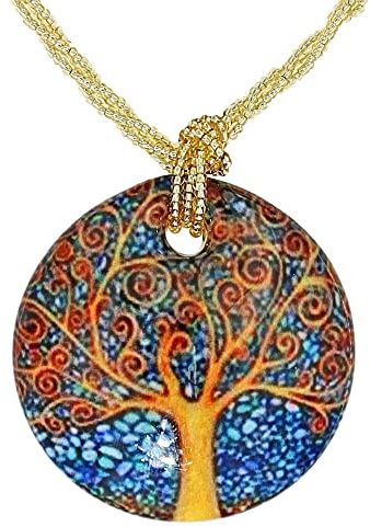 Venetiaurum - Collier avec pendentif avec illustration Arbre de Vie de Klimt en Verre de Murano Original et Argent 925 - Bijou certifié Made in Italy