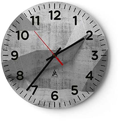 Modern Wanduhr Beton Wand Grau 40x40cm Rund Groß Wand Uhr Glas Analog Zimmeruhren Küche Büro Wohnzimmer Glasuhr Wall Clock Dekoration Design Wanddekoration Küchenuhr C4AR40x40-4183
