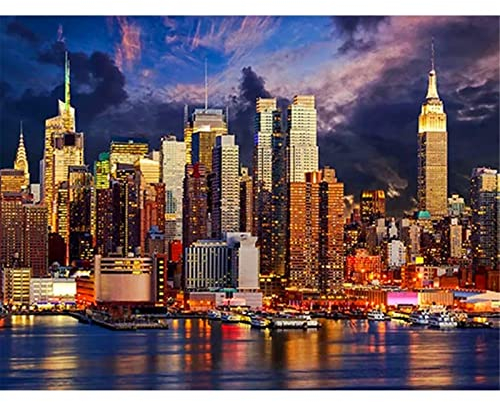Diamond Painting 5D Diamant Painting Bilder Stadt New York, Diamond Painting Zubehör für Erwachsene Kinder DIY Diamant Malerei Kits Strass Stickerei Kreuzstich Wohnwand Dekor Square Drill,40x60cm