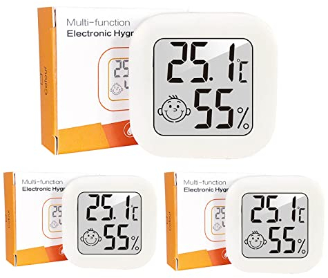 Mini Thermometer Hygrometer Innen,Hydrometer Feuchtigkeit Digital Raumthermometer Luftfeuchtigkeitsmesser Innen, Zimmerthermometer für Raum, 3 Stück