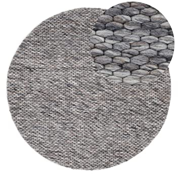 carpetfine Wollteppich Sina weicher handweb Teppich Natur Rund Grau meliert Ø 80 cm | Zeitloser Wollteppich für Wohnzimmer, Schlafzimmer & Kinderzimmer
