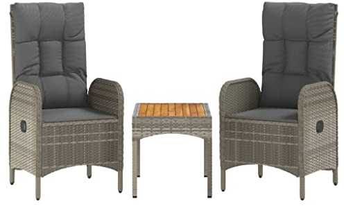 vidaXL Gartenmöbel 3-TLG. mit Kissen Sitzgruppe Rattanmöbel Bistroset Balkonmöbel Gartenset Sitzgarnitur Sessel Tisch Garnitur Grau Poly Rattan