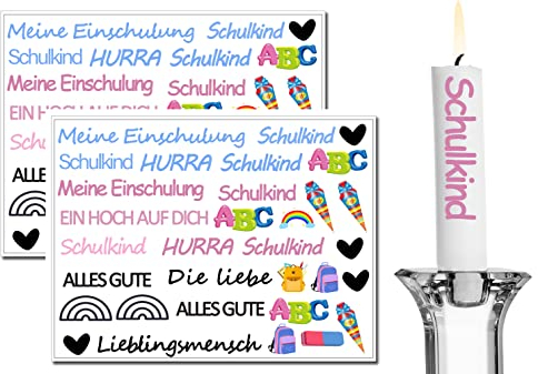 Kerzentattoo kerzen tattoofolie für bis zu 140 Kerzen Kerzentattoo-Folie verschiedene Motive Wasserschiebefolie |dekorieren Sprüche Glückslicht Lieblingsmens Wunschlicht Kerzenfolie, (Schulkind)