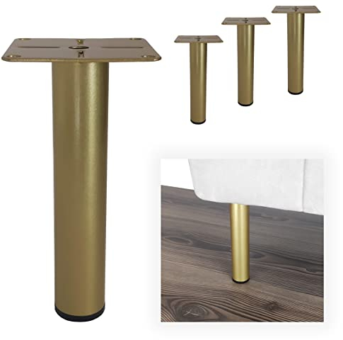 P17 | Modell KBA200 | Set 4 Füße +16 Schrauben | Gold | Höhe 16cm | Beine für Sofas, Möbel, Kleiderschränke, Sessel | Metallfüße für Moderne und Elegante Designmöbel |