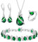 Clearine Hochzeit Schmuck-Set für die Braut, Teardrop Smaragd-grün Zirkonia Halskette Leverback Ohrringe Tennis Armband und einstellbare Ring Set Geschenk für Muttertag / Jubiläum / Geburtstag