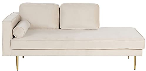 Chaiselongue Samt beige Links goldenes Gestell mit Nackenrolle modern Miramas