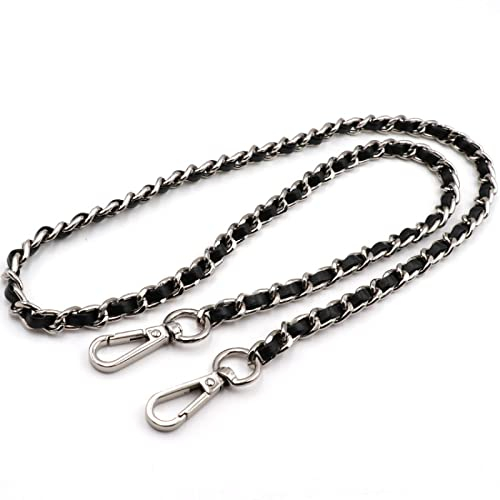 Damenmode Metall PU-Leder Kette Taschengriff Riemen Ersatz Schulterriemen Tasche Hardware Handtaschenriemen Taschenteile 100cm Silber