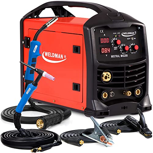 Weldman Mistral MIG 200-200A 3 in 1 MIG MAG Schutzgasschweißgerät von 2 Gasflaschen mit 2 Schweißbrennern (WIG und MIG) - Fülldraht, Lift-WIG und MMA, Set zum Auswählen:Solo