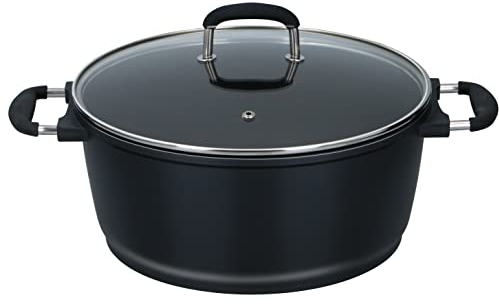 alpina Bräter mit Deckel - Pfanne 29CM - Für alle Herdarten Geeignet - Backofenfest bis 240°C - Spülmaschinenfest - Cool-Touch Griffe - Schwarz