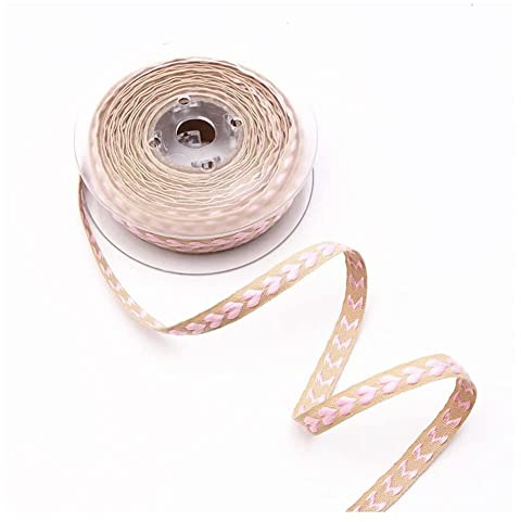 SHTGOI 1 Rolle 10m Herzen Baumwollband Herz Dekoband 10mm Breit Baumwolle Geschenkband Hochzeit Valentinstag Zierband Stoffband Gurtband für DIY Handwerk Geschenke Blumenstrauß Verpacken Rosa