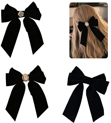 MEISO 3 Stück Haarschleife, Hair Accessories, Haarklammern, Haarspangen Damen, Große Samtschleifenspange Vintage Französische Haarspangen für Frauen und Mädchen (Schwarz)
