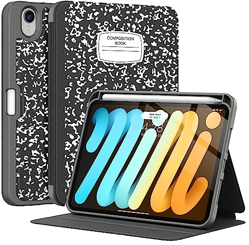 Supveco Case for iPad mini 7 (A17 Pro) 2024/Mini 6 2021 8.3-new Book Black | Slim Lightweight Folio Stand Case, Auto Wake/Sleep ,Soft TPU Back Cover with Pencil Holder for iPad mini 7th/6th Generation